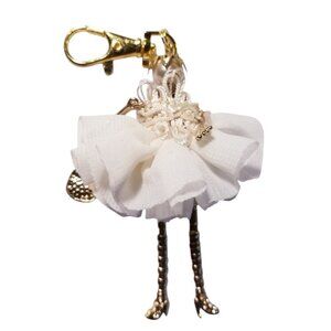 Charm Doll Purse Tassel Key Chain Necklace Pendant White Pearl White Dress gold
